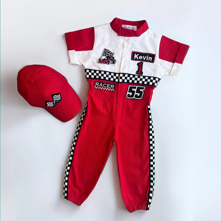 Short Sleeve Red & White Racer Suit