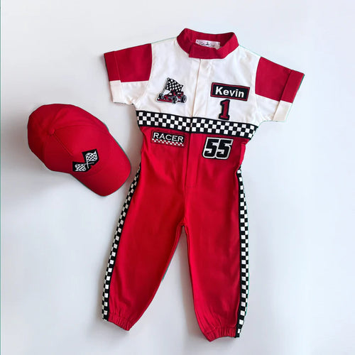 Short Sleeve Red & White Racer Suit