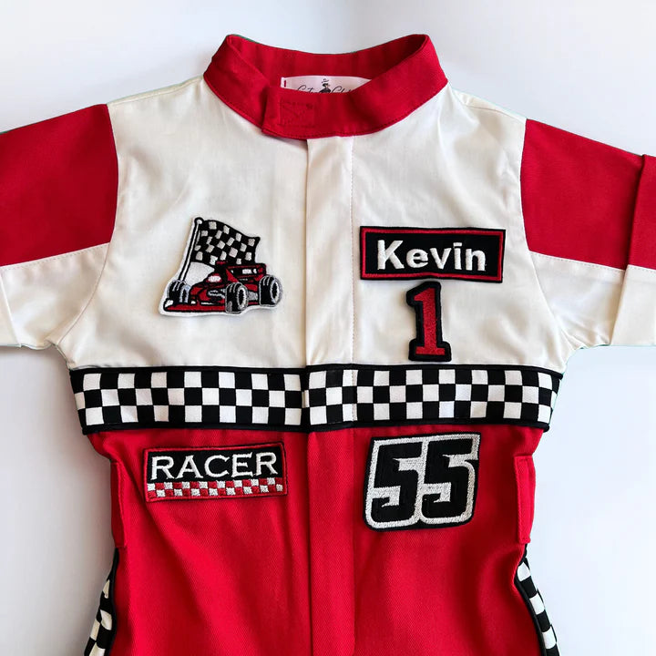 Short Sleeve Red & White Racer Suit