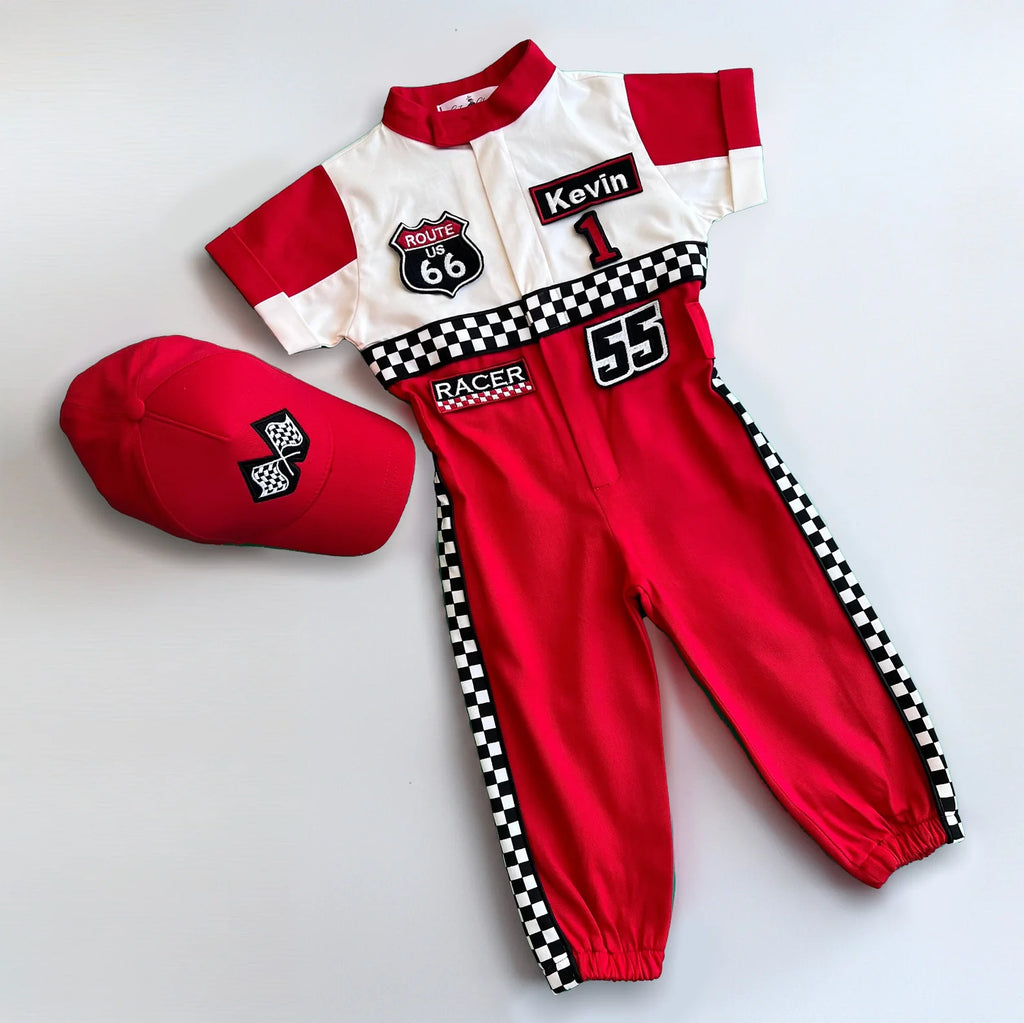 Short Sleeve Red & White Racer Suit