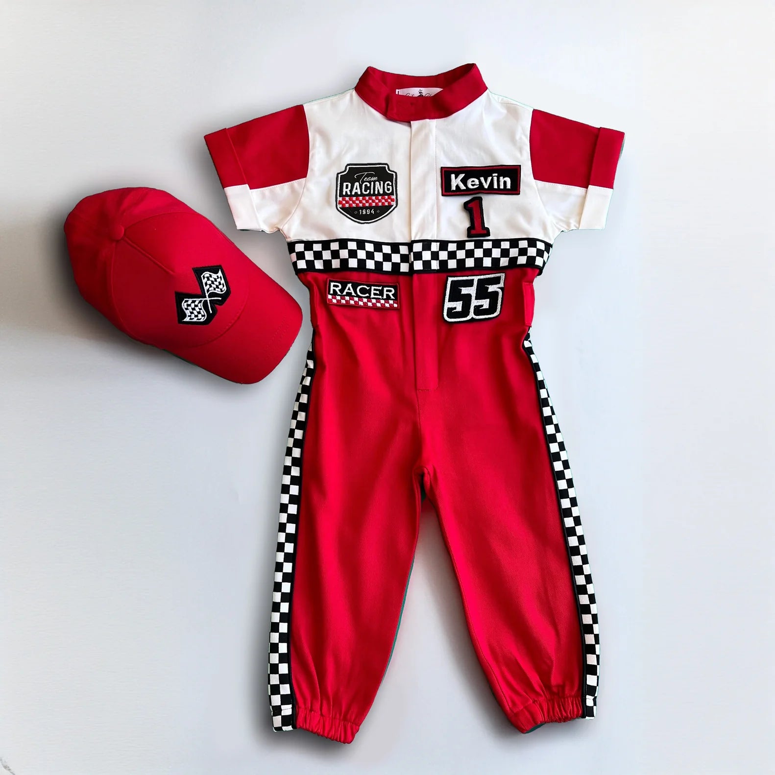 Short Sleeve Red & White Racer Suit